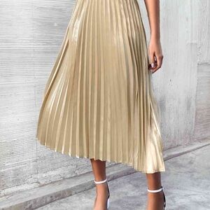 Gold pleated midi skirt